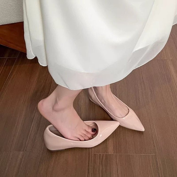 Women's Pointed Toe Nude Flats, French Gentle Style, Low Cut Fairy Design, Dress Shoes For Women