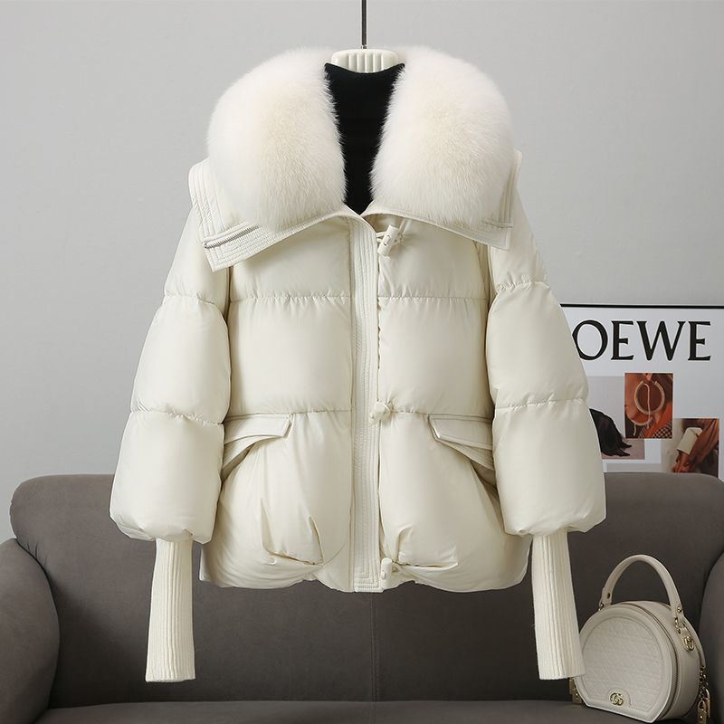 Chaqueta de plumón de algodón para mujer, corta, con cuello de piel, abrigo grueso, ropa de invierno