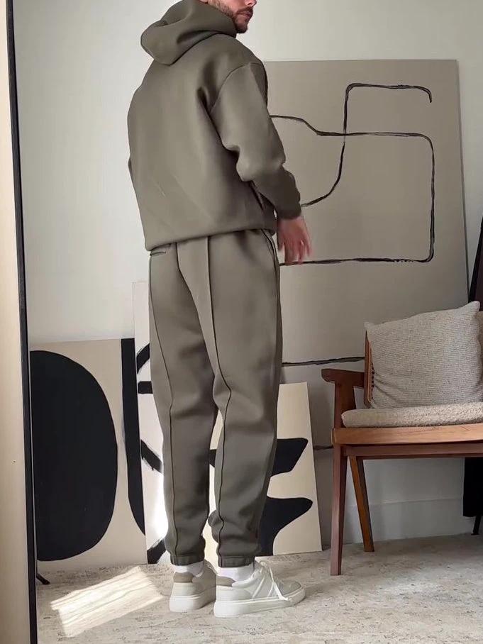 Men's Casual Hooded Sweatshirt & Elastic Waist Pants Set