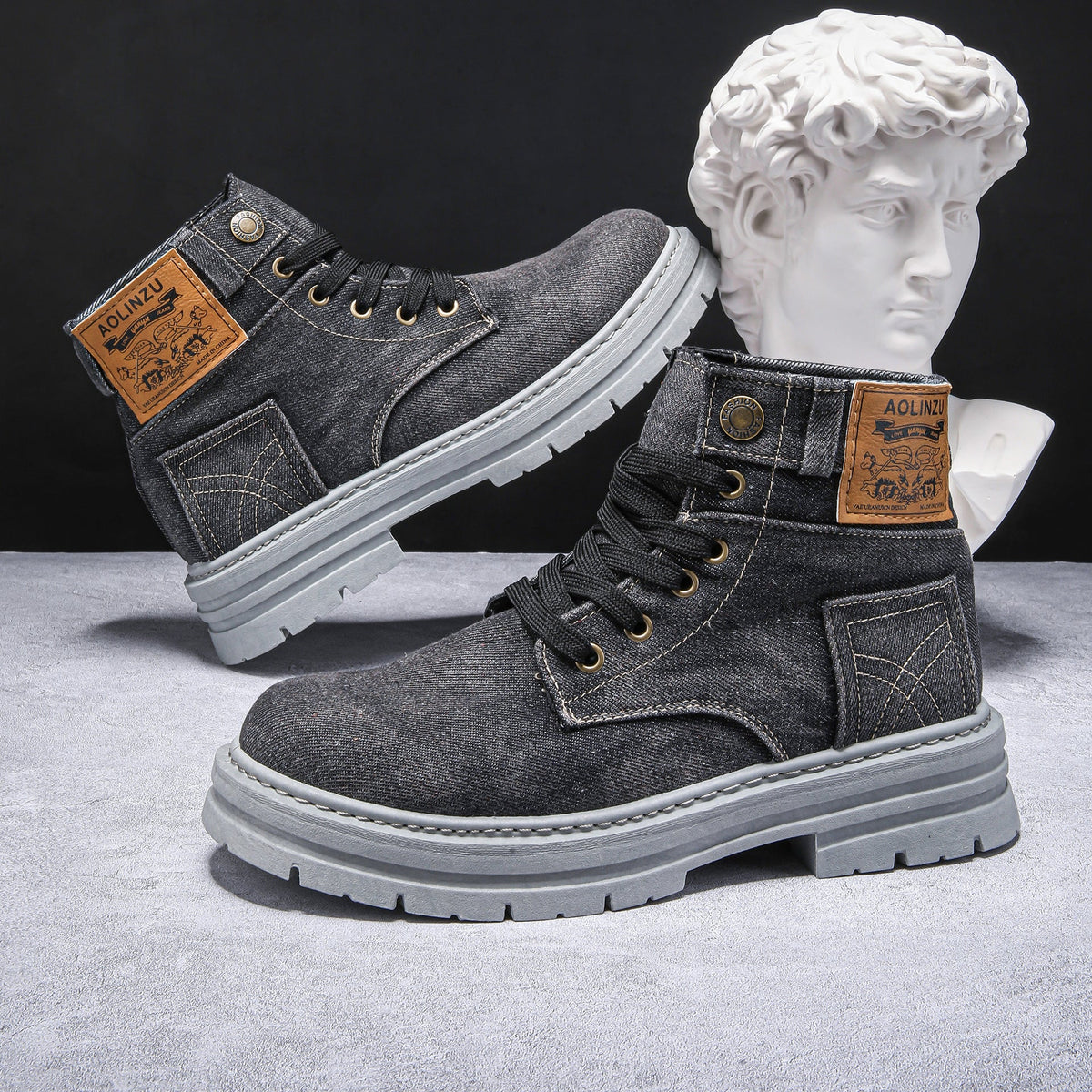 Denim High-Top Casual Boots