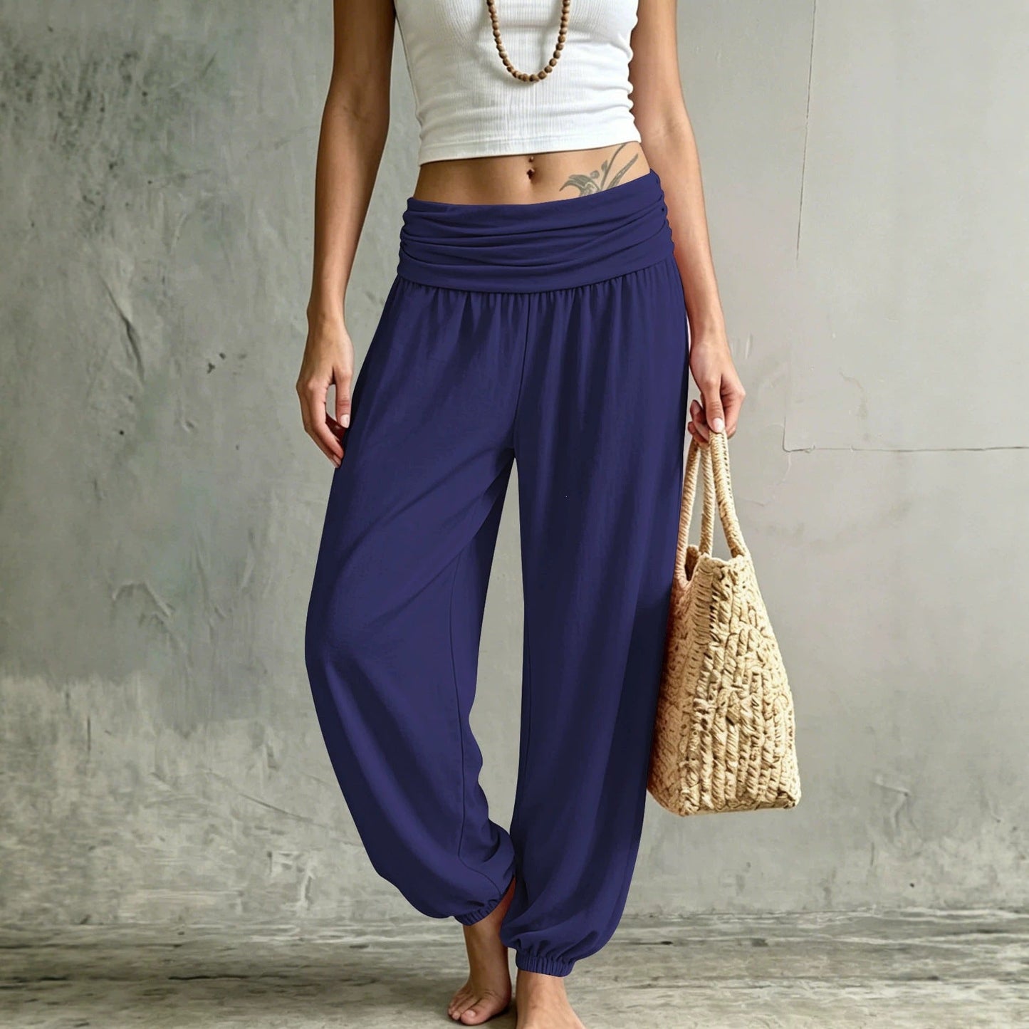 High-Waisted Cuffed Harem Joggers Soft Skin-Friendly Casual Yoga Balloon Pants