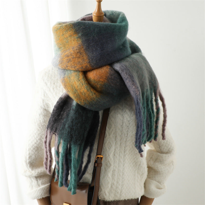 New Luxury Winter Soft Head Wraps Plaid Scarf Shawls Cashmere Warm Cashmere Scarves Rainbow For Women