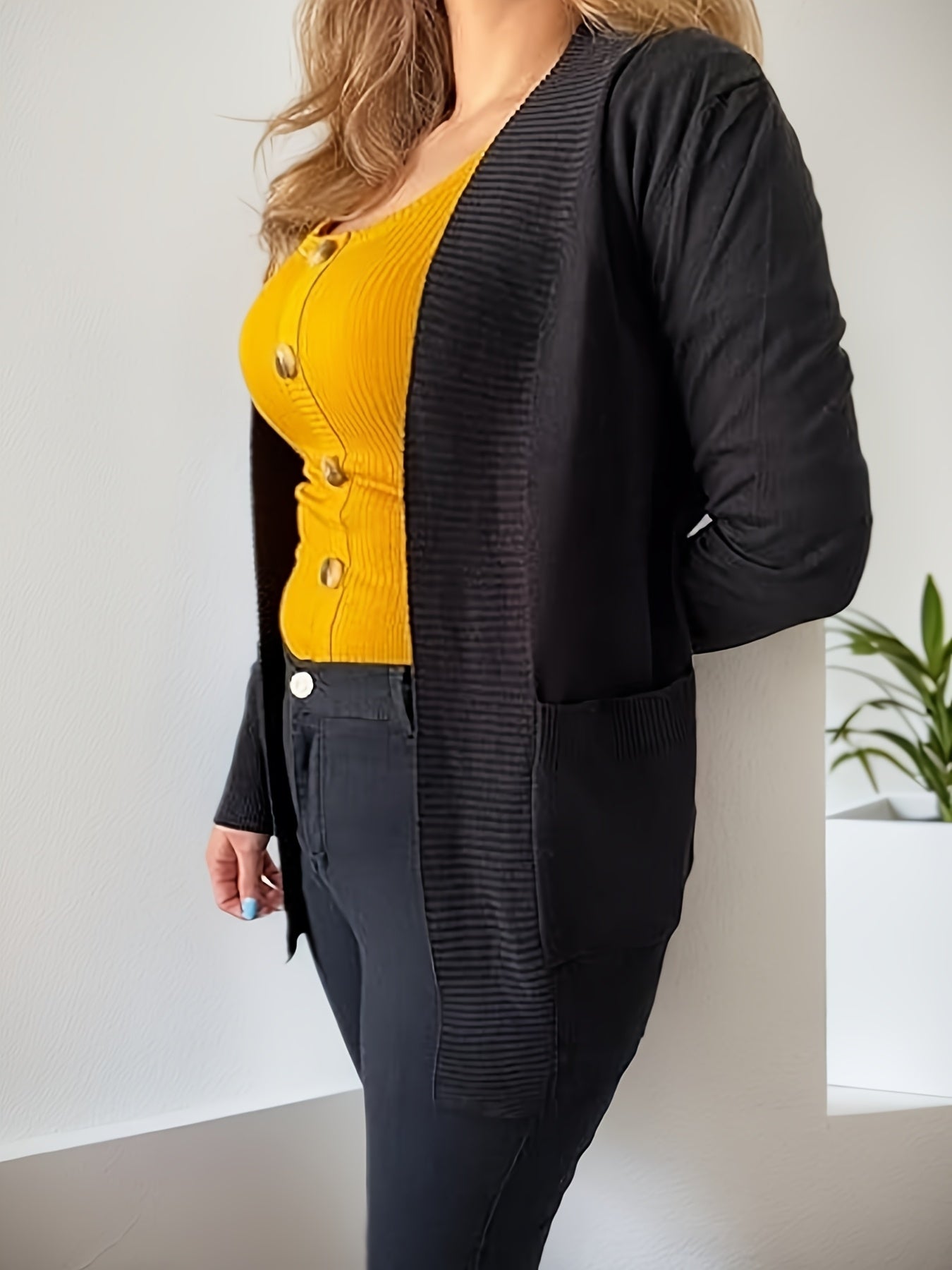 Cárdigan de punto casual para mujer con bolsillos