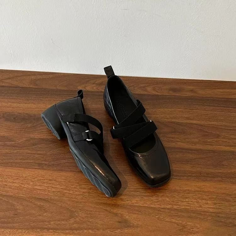 New 4cm Women Vintage Mary Jane Shoes, Elastic Strap Block Heel Ballet Flats, All Season Autumn Pumps