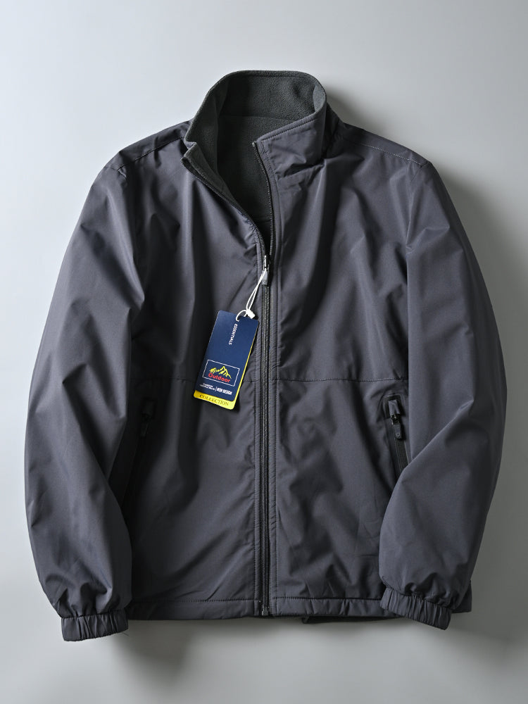Men's Windproof Waterproof Velvet Warm Stand-up Collar Jacket