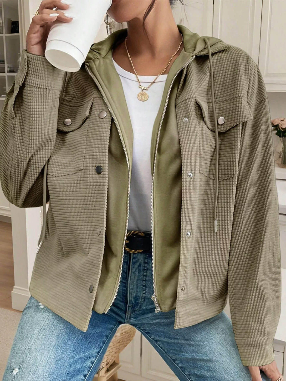 Thermal Knit Textured Hooded Jacket