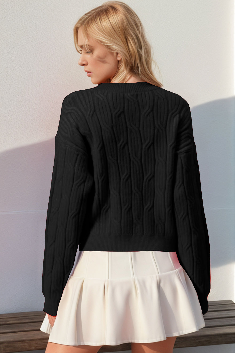 Suéter Double Take de cuello redondo de punto trenzado, talla completa