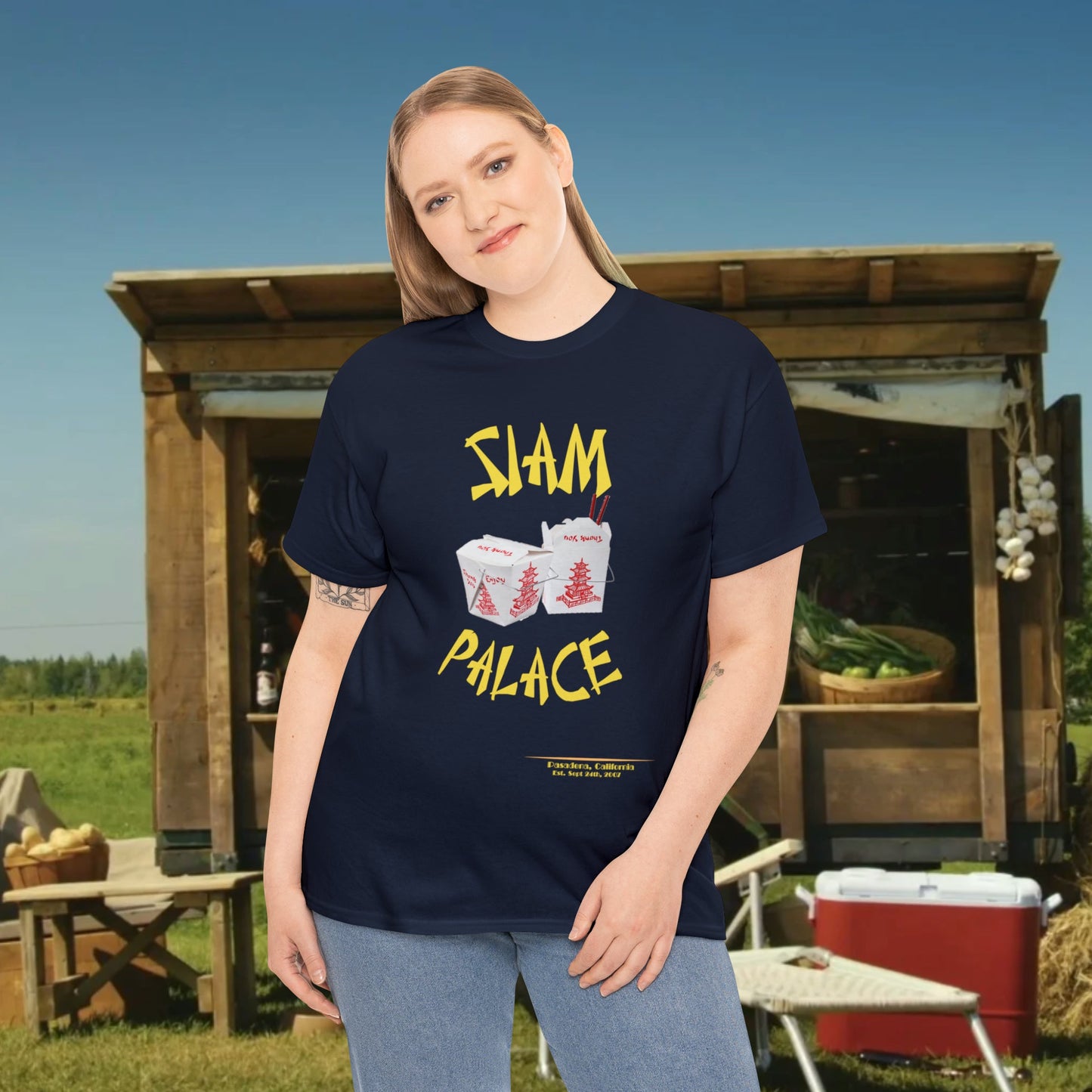 "DirkyThreadz Siam Palace T-Shirt - Bold Takeout Graphic Design in Black Cotton"