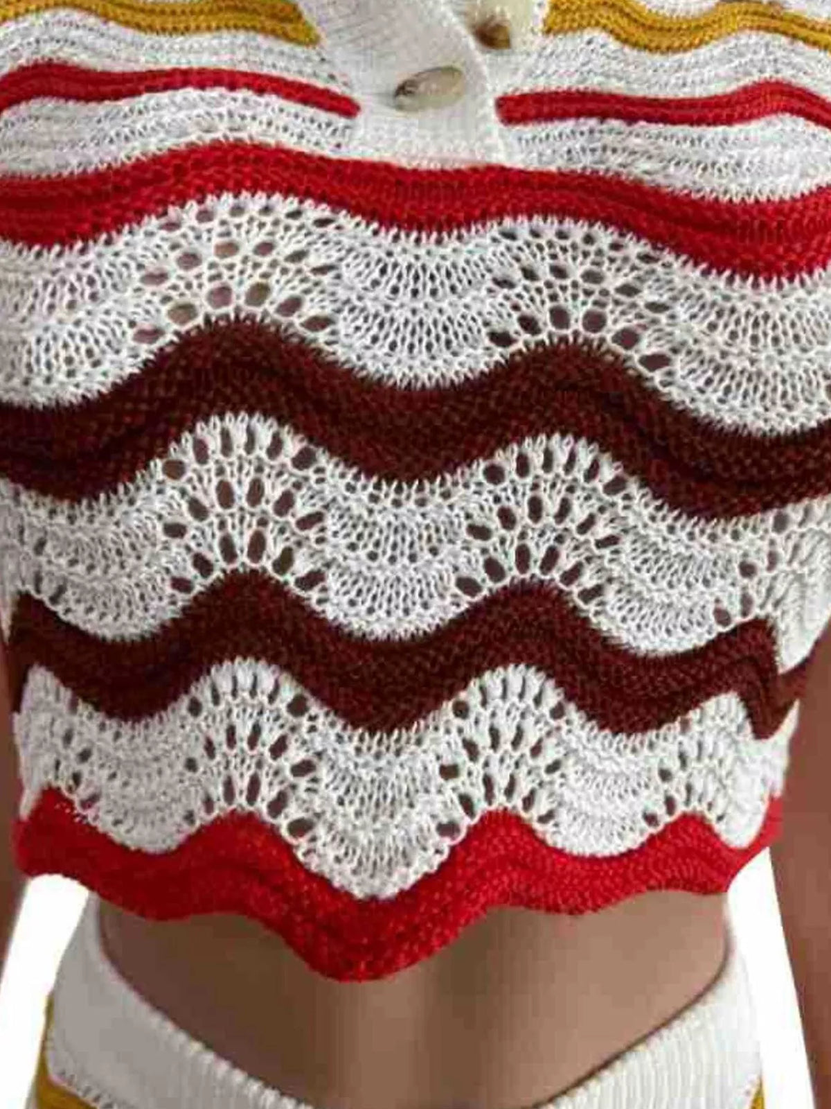 Crochet Knit Sweater Set with Zigzag Pattern