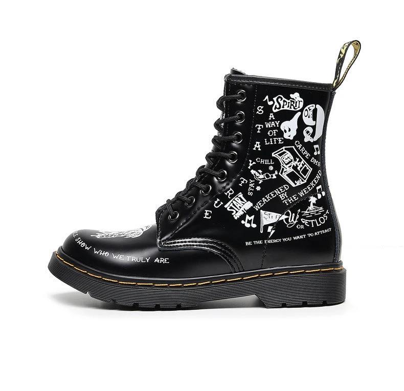 Men's Hard Leather Graffiti Boots