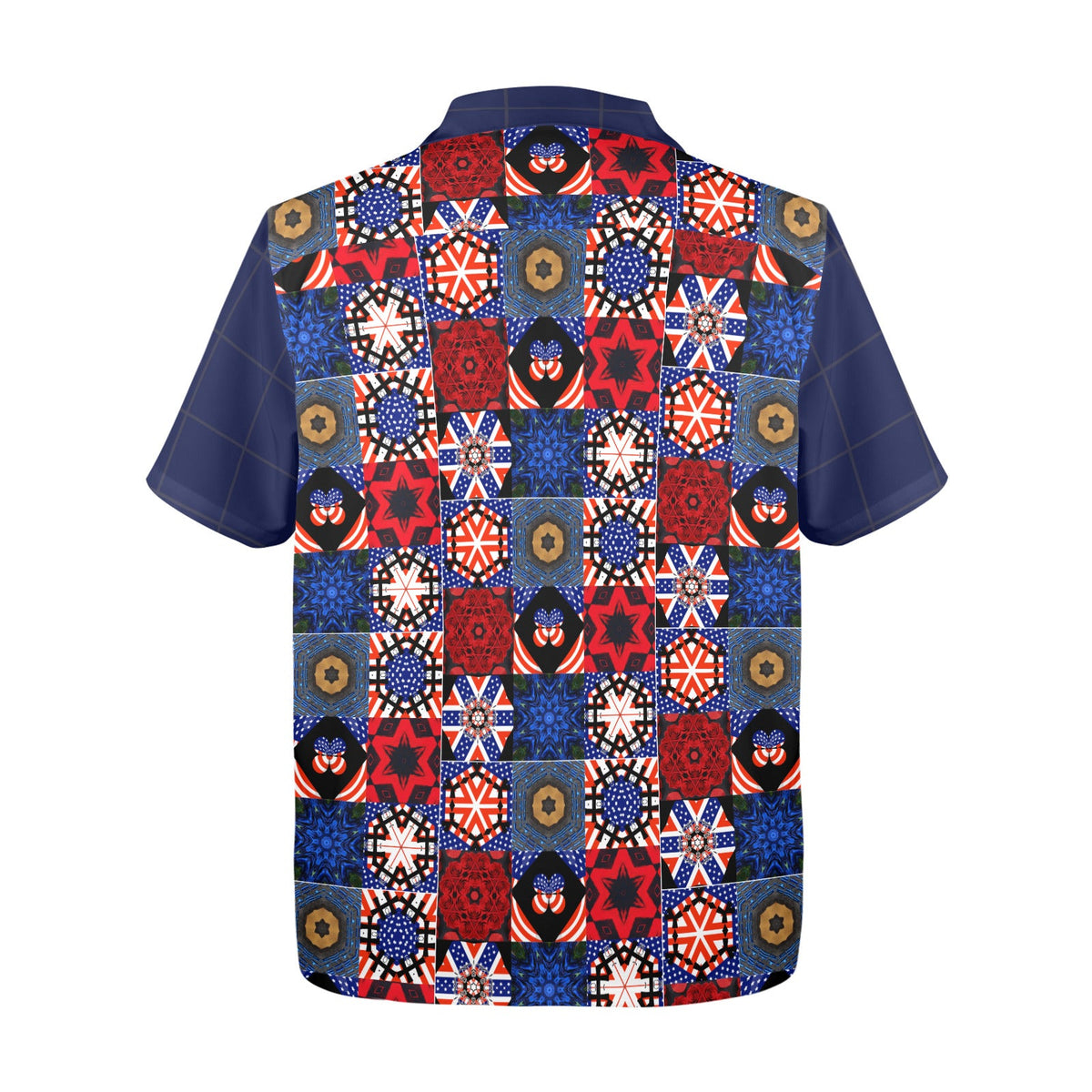 USA Pattern with Blue Sleeves Men's Printed Hawaiian Shirt (Made in USA)