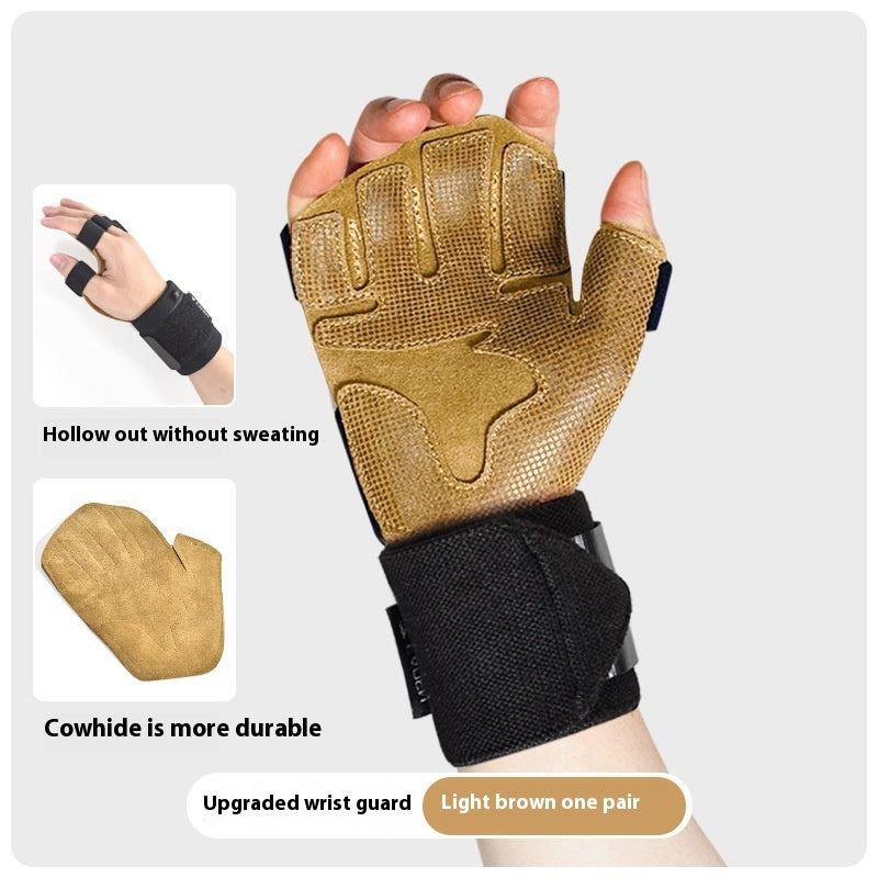 Cowhide Fitness Anti-slip Wrist Gloves