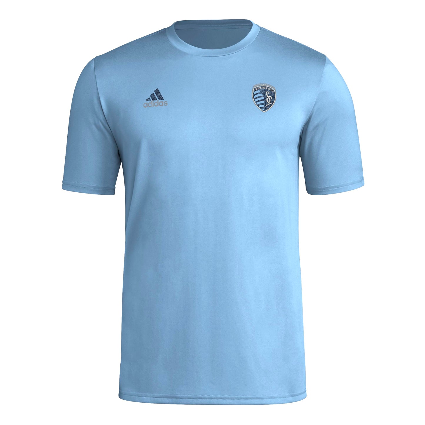 adidas Mens Size Short Sleeve Pre-Game T-Shirt Smoke Blue/Sporting Kansas City Large Tall