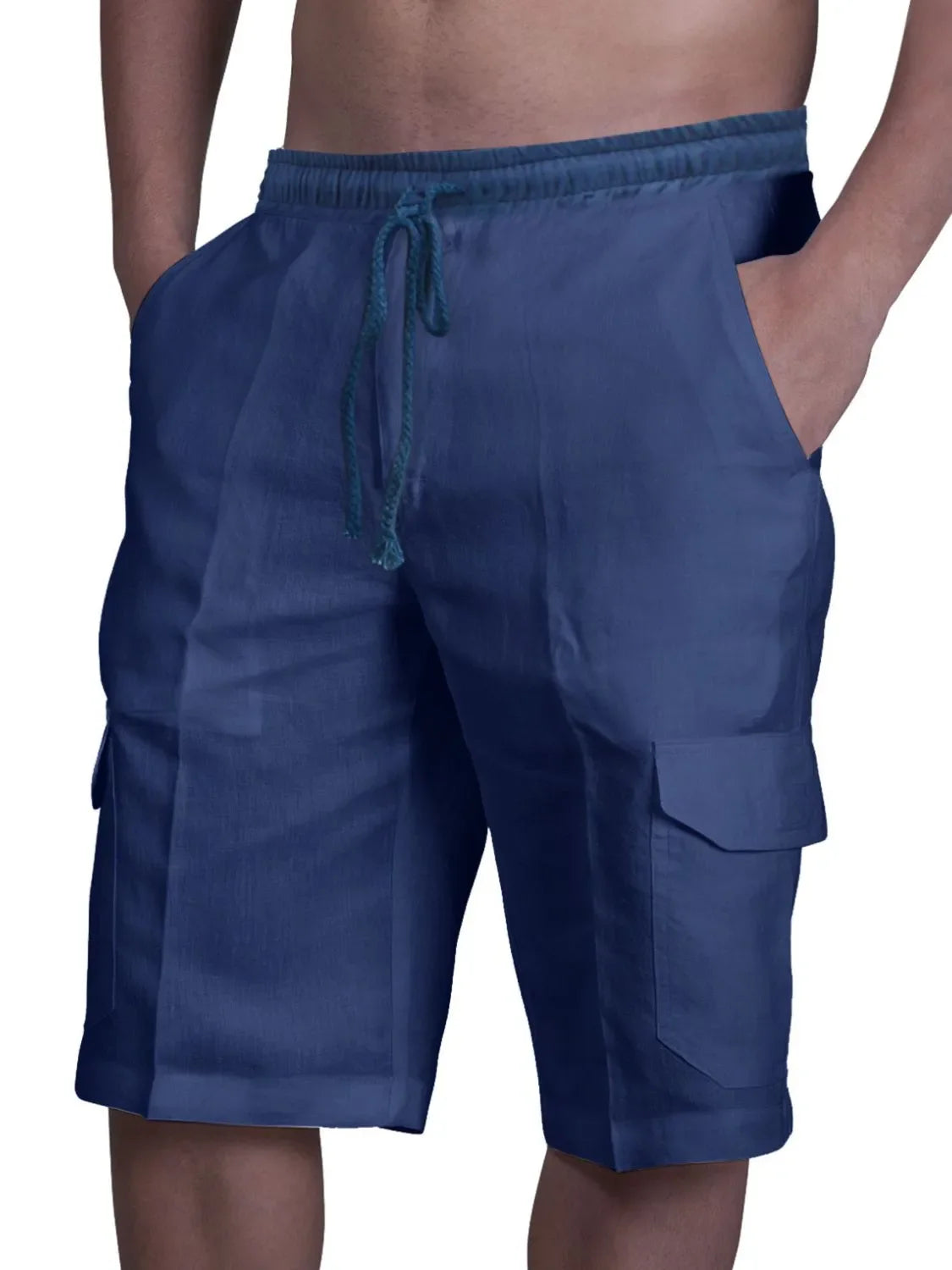 Pantalones cortos de hombre de talla grande con cordón y bolsillos