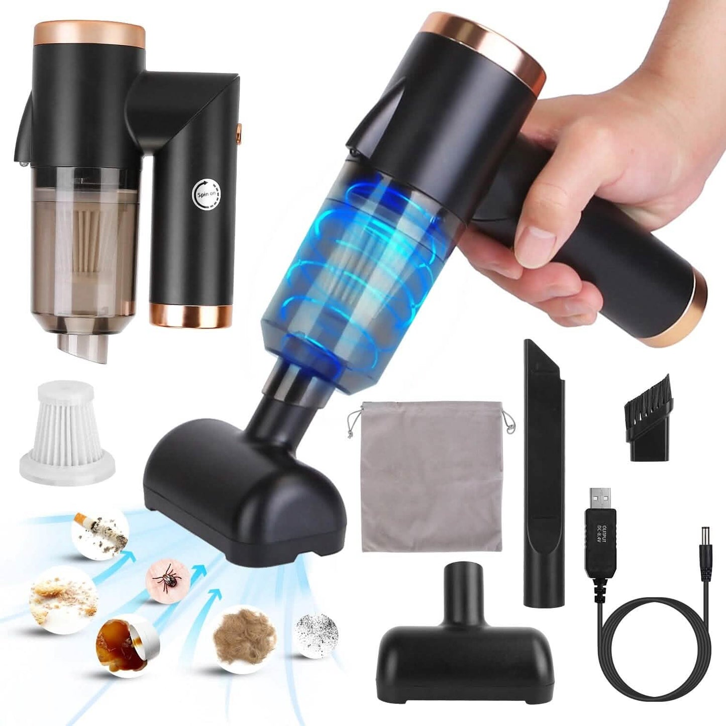 3-in-1 120W Portable Reachable Vacuum with Brush Nozzle