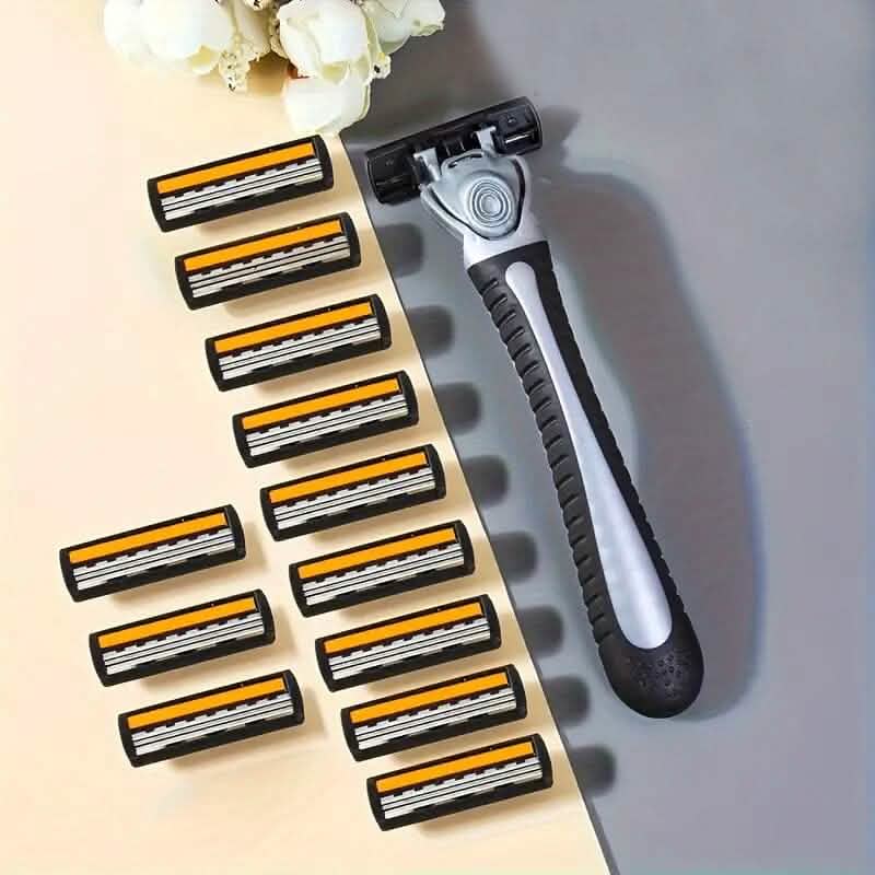3-Layer Stainless Steel Razor Hair Removal 12 Shaving Blades and 1 Handle