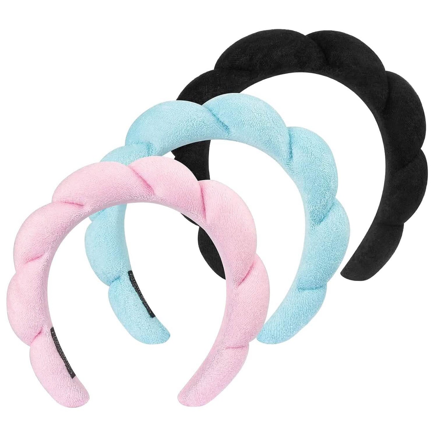 3-Pack: Puffy Terry Towel Cloth Fabric Sponge Face Wash Head Band