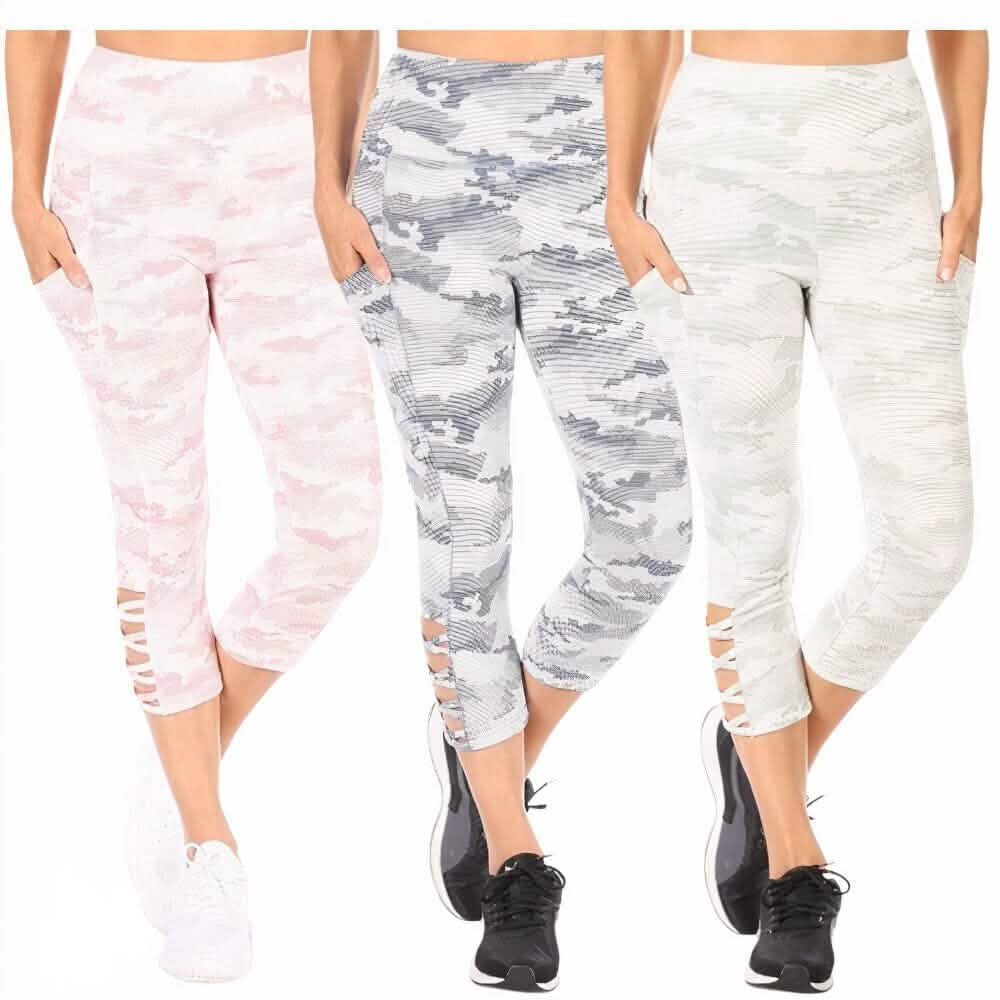 3-Pack: Women's Tummy Control Capri Leggings With Pockets