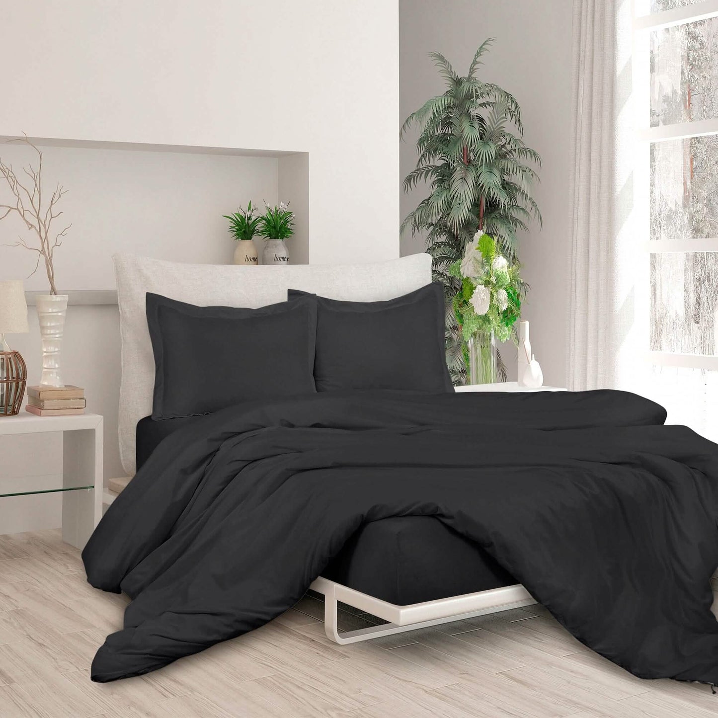 3-Piece Set: Royale Double Brushed Duvet Covers Set With Button Closure & Corner Ties