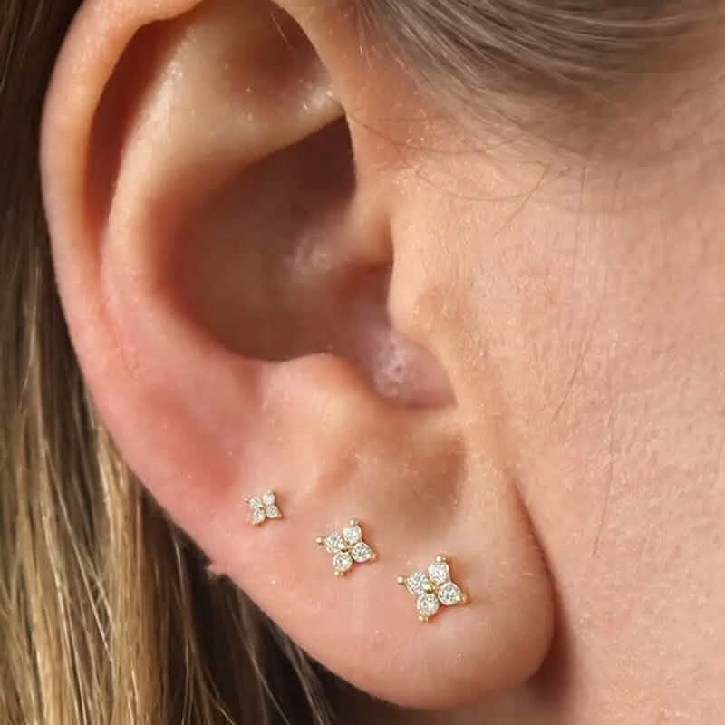 3-Pieces: Elegant Floral Stud Earrings Set