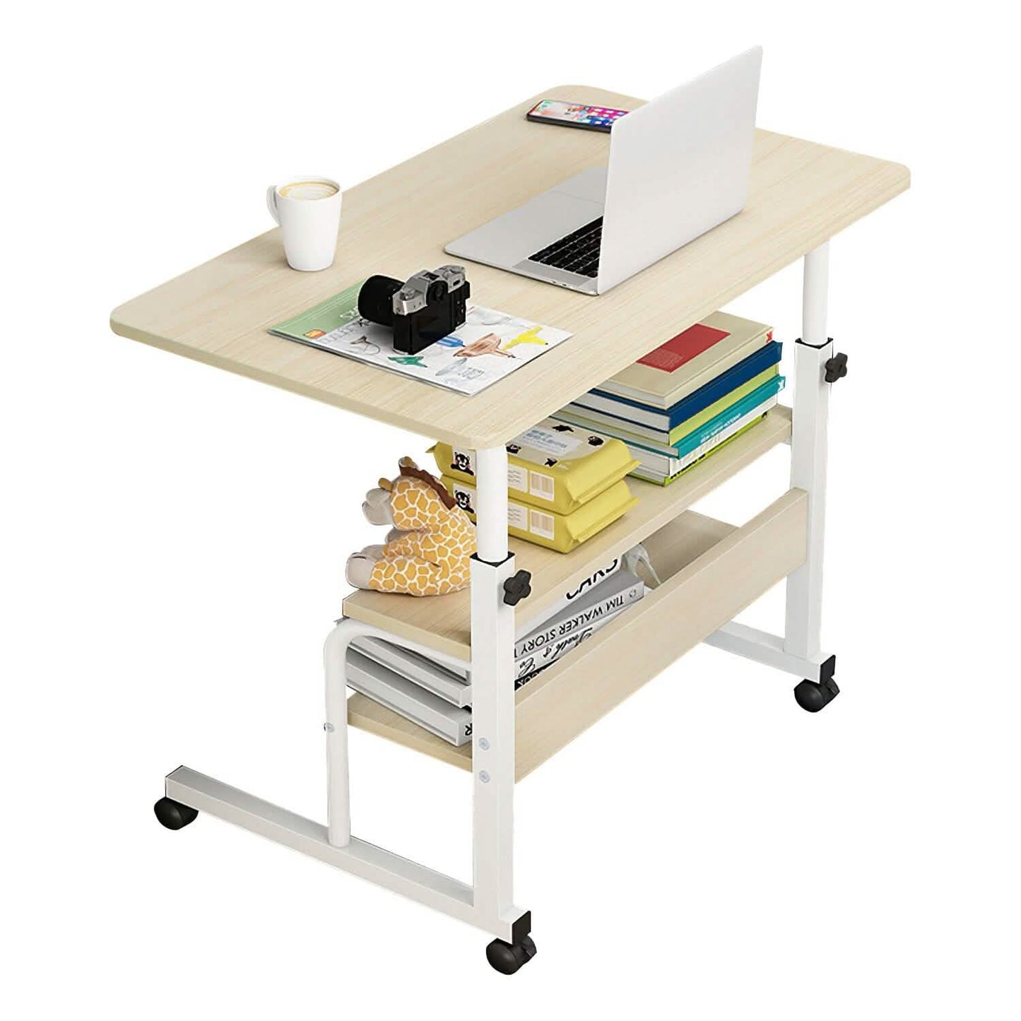 3-Tier Height Adjustable Laptop Desk with Rolling Wheels
