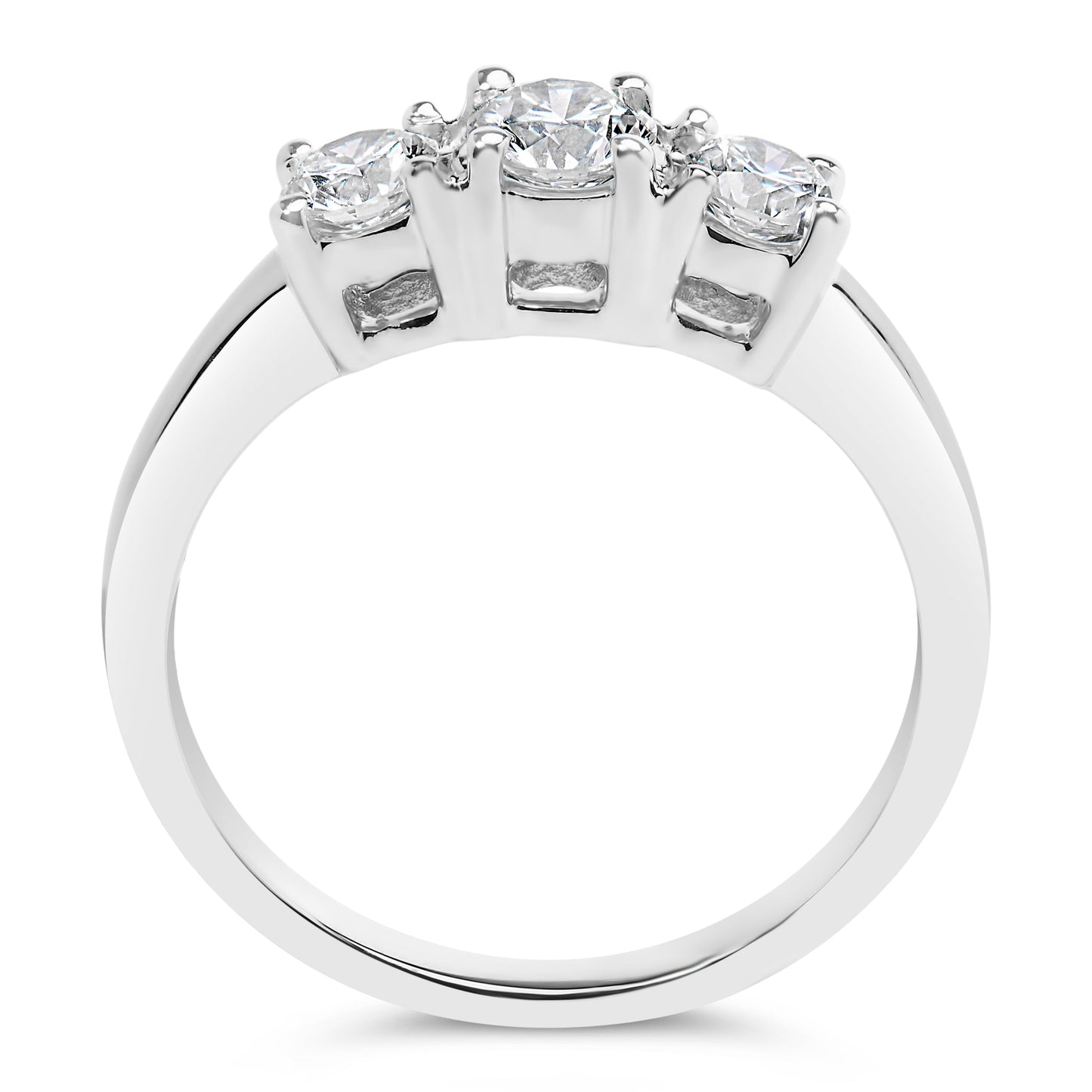 14K White Gold 3/4 Cttw Lab Grown Diamond 3 Stone Ring Band (F-G Color, VS2-SI1 Clarity)- Size 7