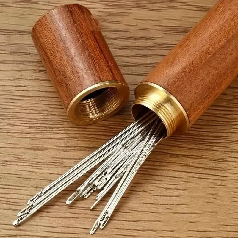 30-Pieces: Self-Threading Random Sizes Needles with Wooden Storage Tube