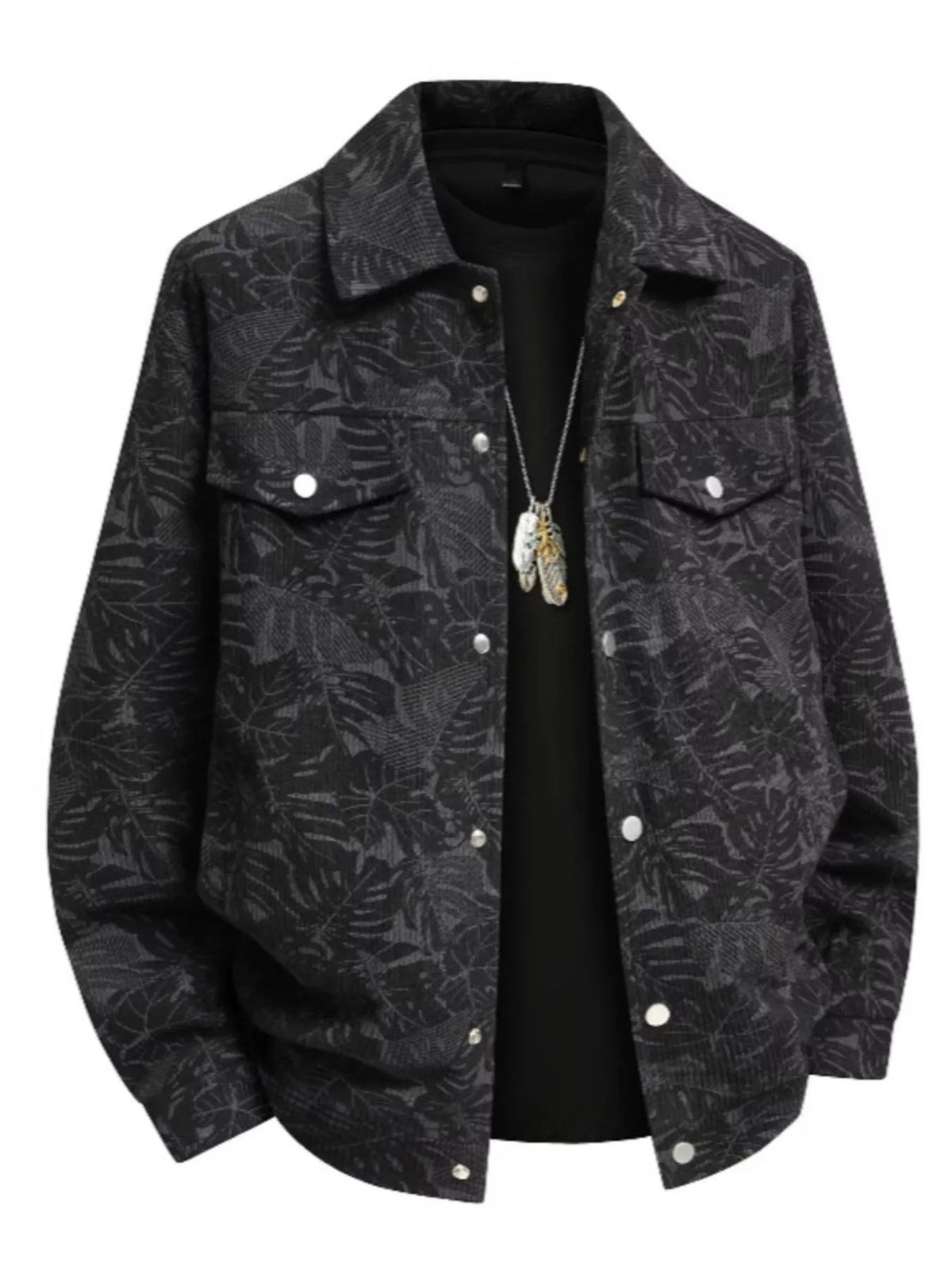 Men's Plus Size Printed Snap Down Casual Jacket