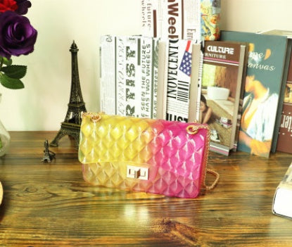 Ins super fire transparent mini bag female summer new jelly chain bag gradient wild Messenger bag See size chart under “more details”