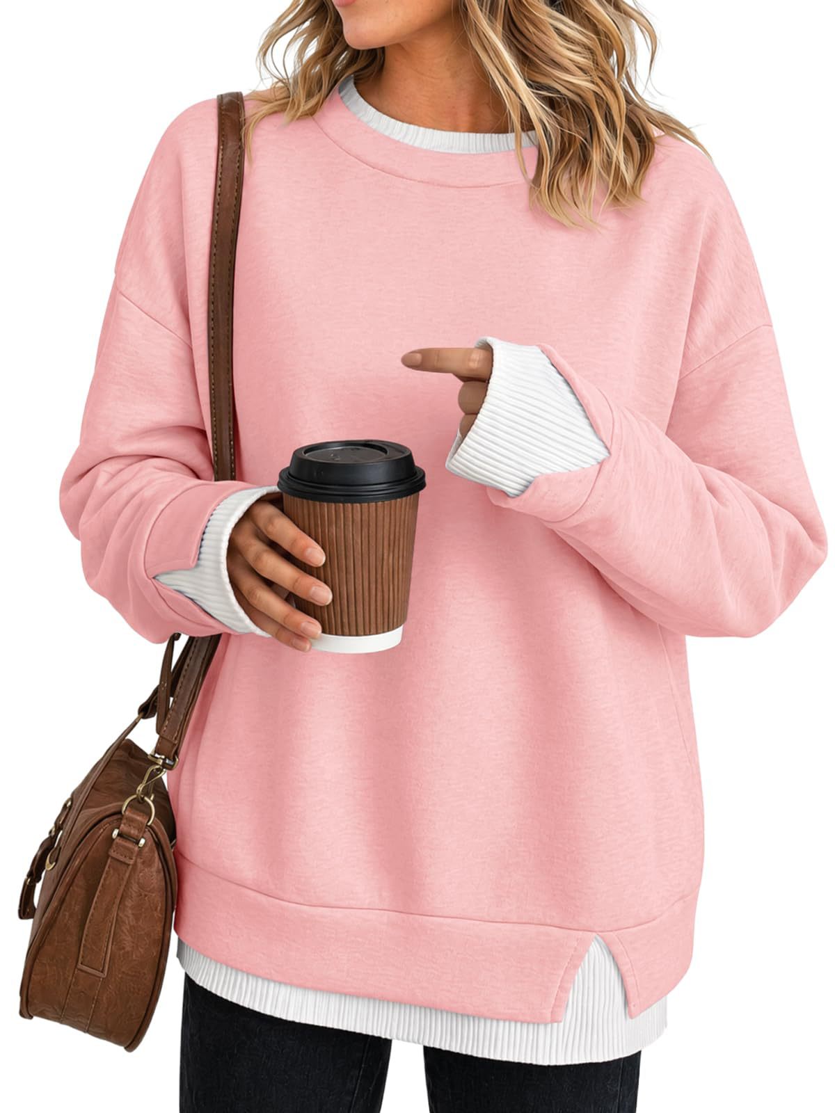 New Fallwinter Womens Crew-neck Color-block Long-sleeve Sweatshirt