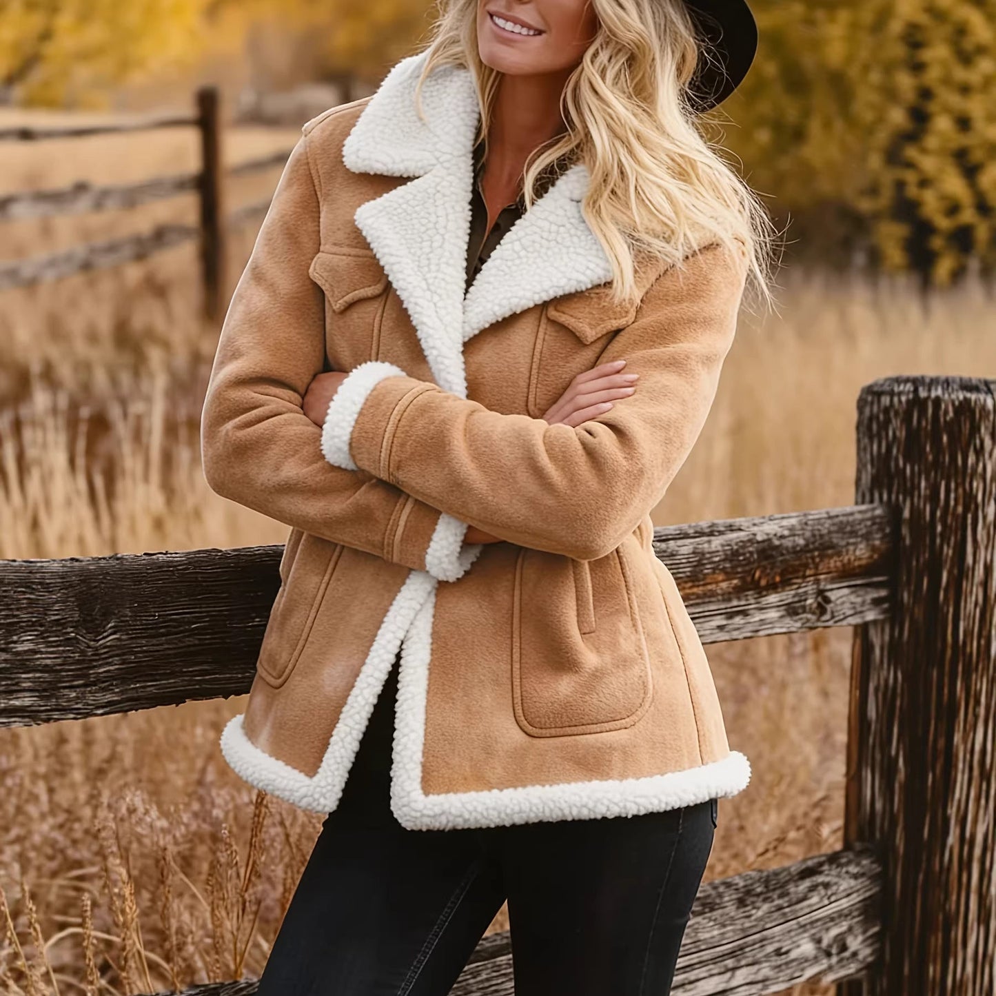 Women's Autumn And Winter Retro Pocket Lapel Button Jacket Fur Coat