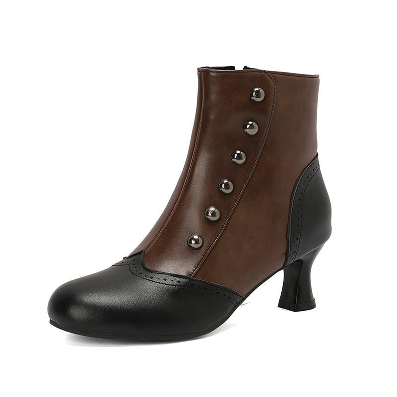 Color-block Block-heeled Ankle Boots With Side Zippers
