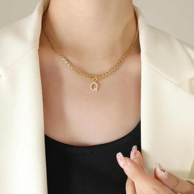 T-Shirts Trendsi Necklaces - Brass zircon letter pendant necklace