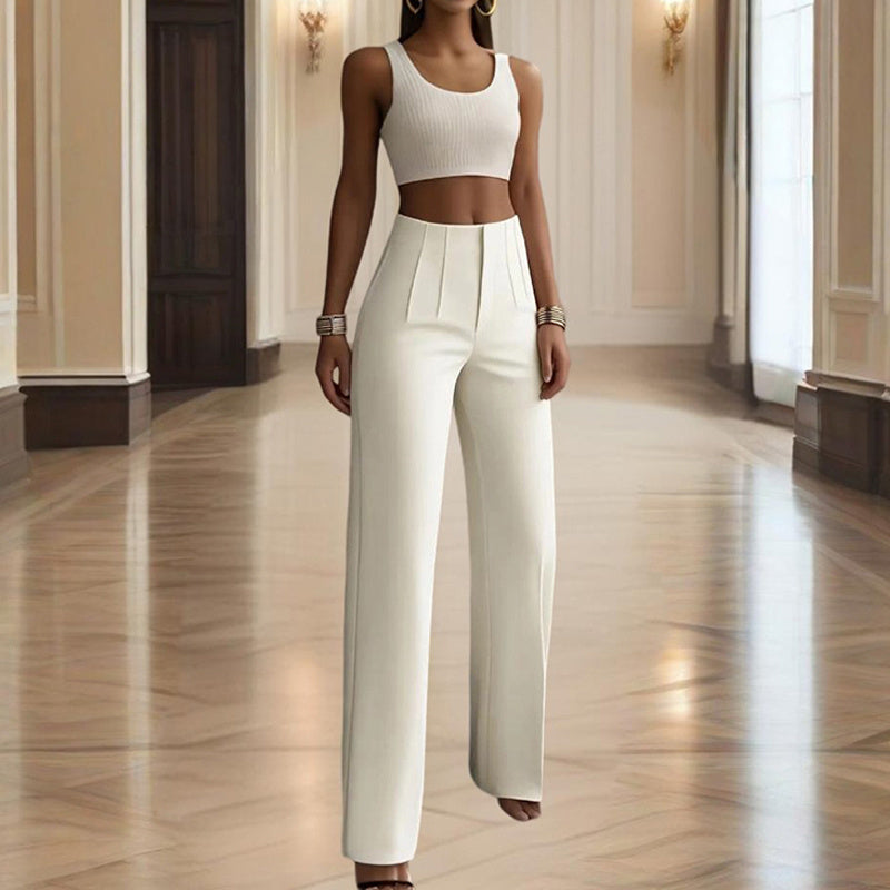 Pantalones de mujer de tiro alto y pierna recta
