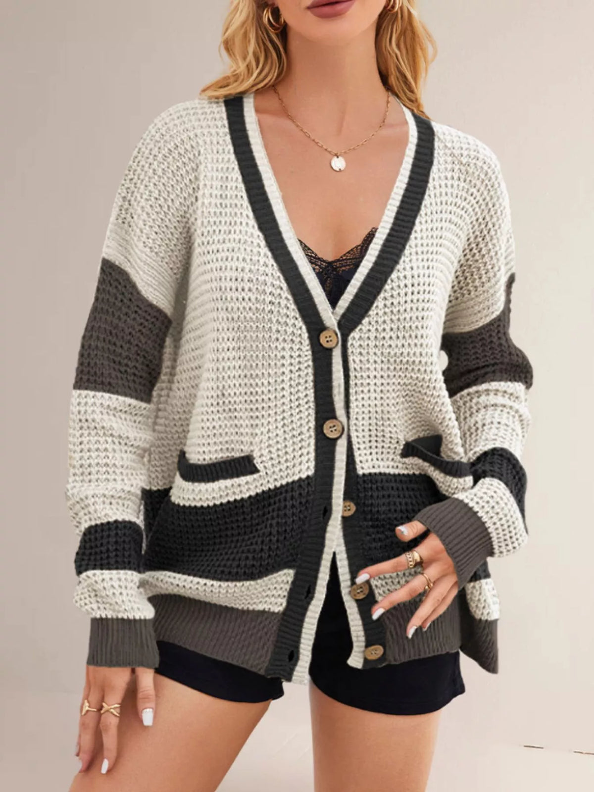 Color Block V-Neck Cardigan