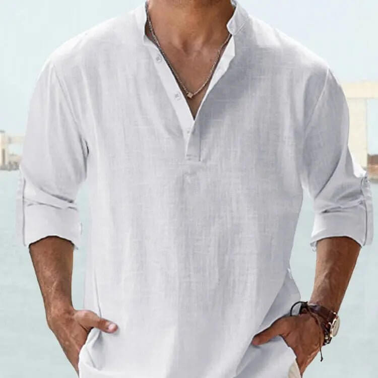 Men's Cotton Linen Shirt – Loose Fit Long Sleeve Casual Top