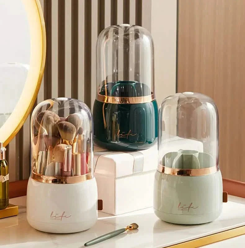 360° Rotating Makeup Brush Holder with Lid Makeup Organizer