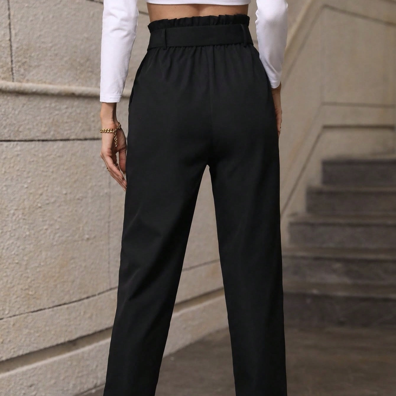 Pantalones casuales minimalistas con bolsillos para mujer