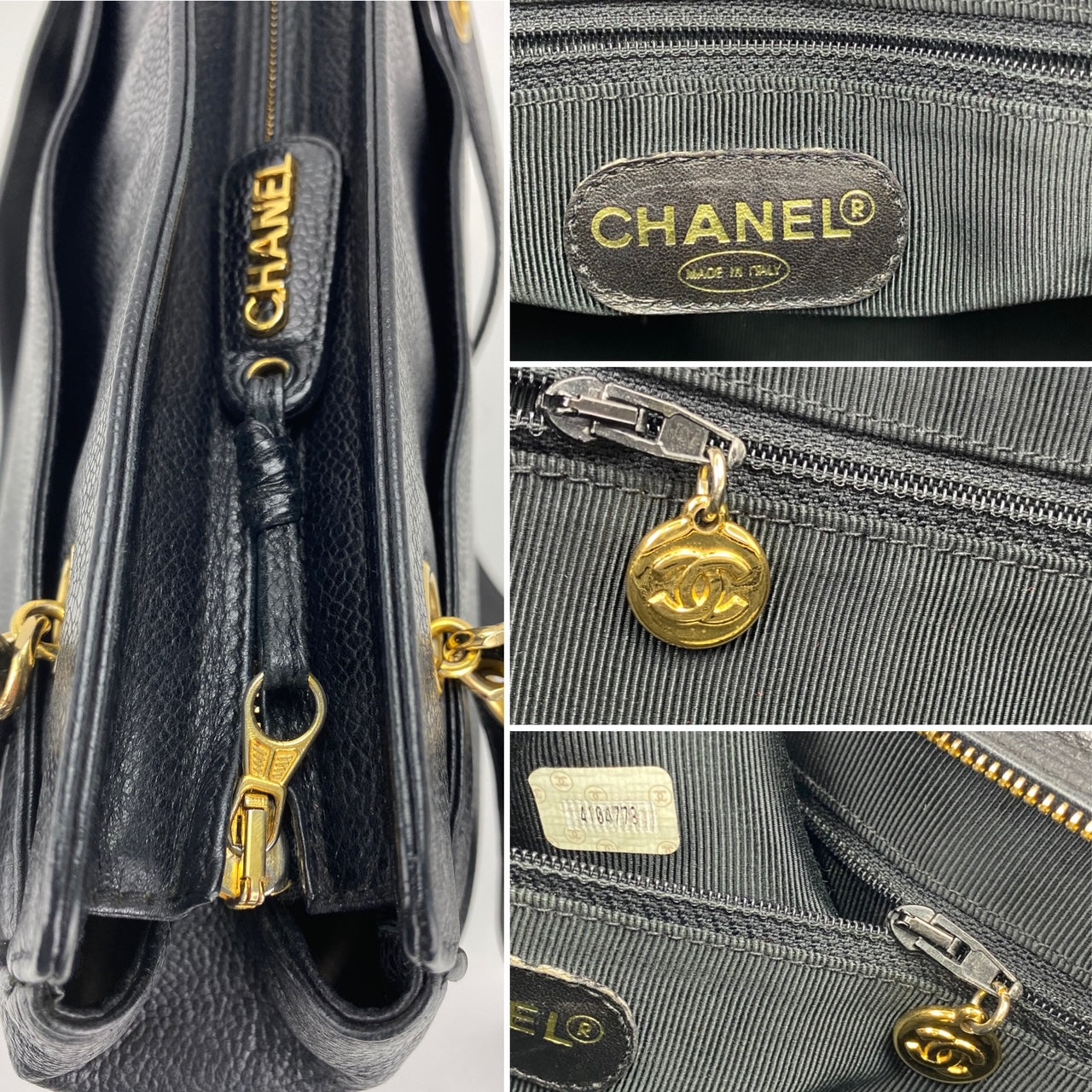 Chanel Vintage Black Caviar Leather CC Zip Tote Shoulder
