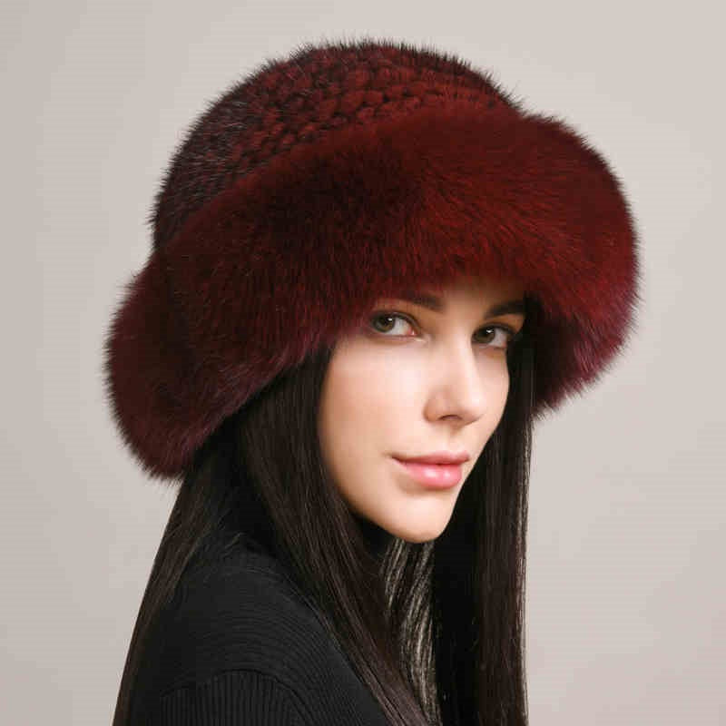 Gorro de invierno para mujer de pelo de visón – Gorro elegante y cálido de piel trenzada