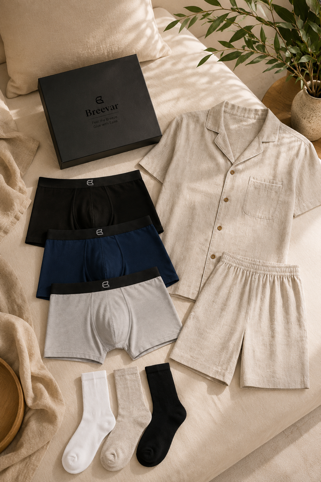 Men's Natural Comfort Complete Gift Set with Short-Sleeve Sleepwear, Boxer Brief and Socks