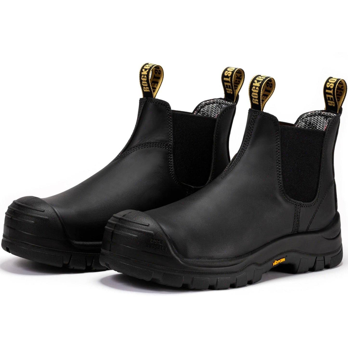 ROCKROOSTER Beaufort Botas de Trabajo de Cuero sin Cordones con Puntera Compuesta para Hombre, Negras, de 6 Pulgadas VAK630