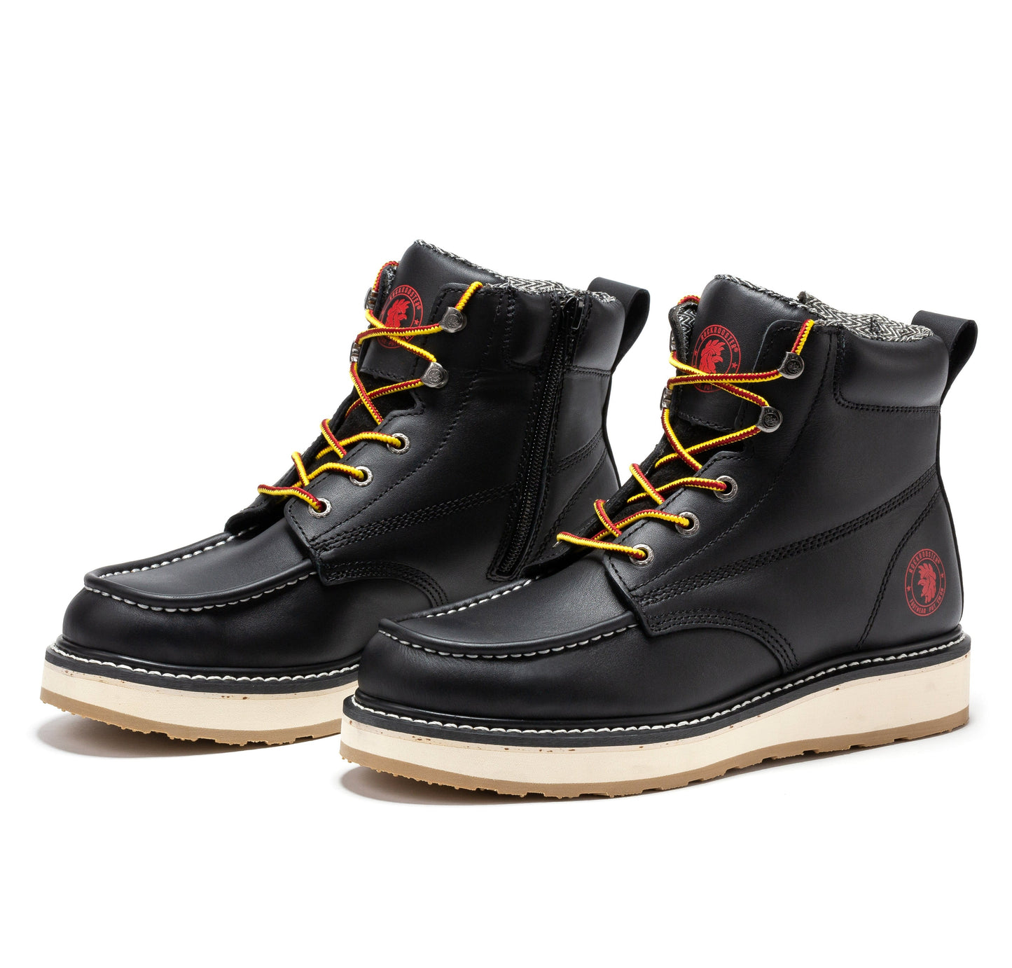 ROCKROOSTER Magnolia Botas de trabajo para hombre de 6 pulgadas, negras, con puntera blanda y cremallera lateral, SAP310
