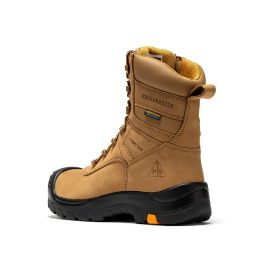 rockrooster Beaufort Men's Brown 8 inch Waterproof Composite Toe Work Boots AK831