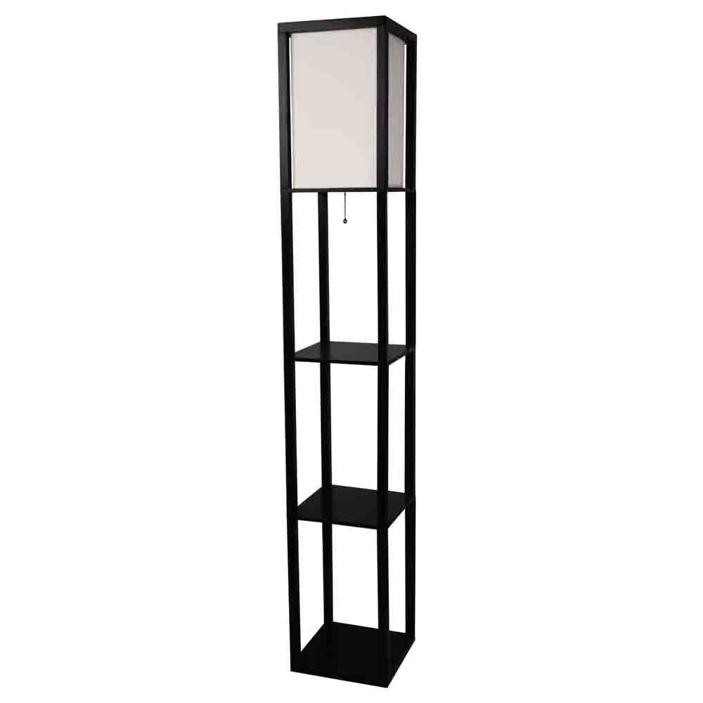 Lámpara de pie moderna negra de 3 estantes con pantalla de lino beige