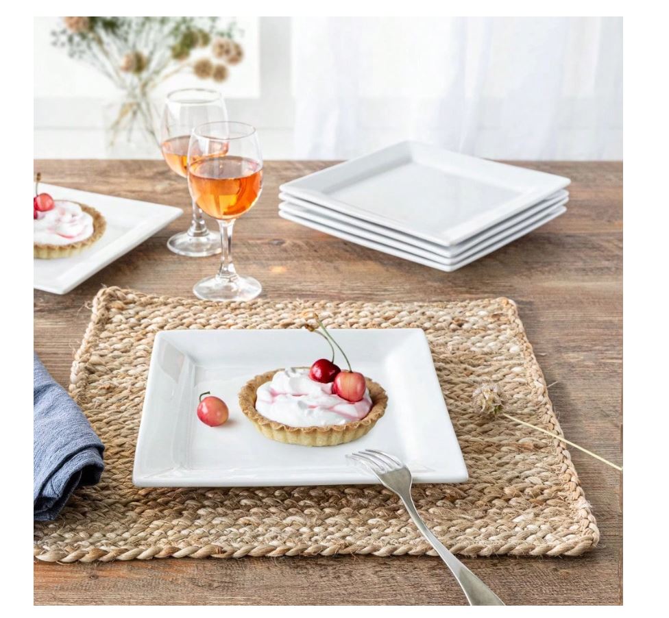 Square Porcelain Dinner Plates, White, Set of 6
