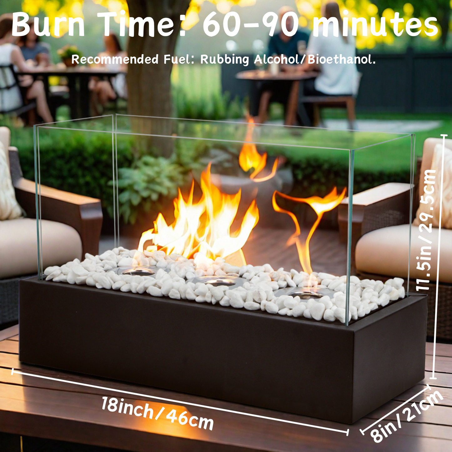 Ventless Portable Fireplace – No Chimney Needed, Clean Burning Bio Ethanol Fuel for Indoor Use, 18" Table Top Fire Bowl for Home, Apartment, Patio Decor with Safe, Odorless Flame