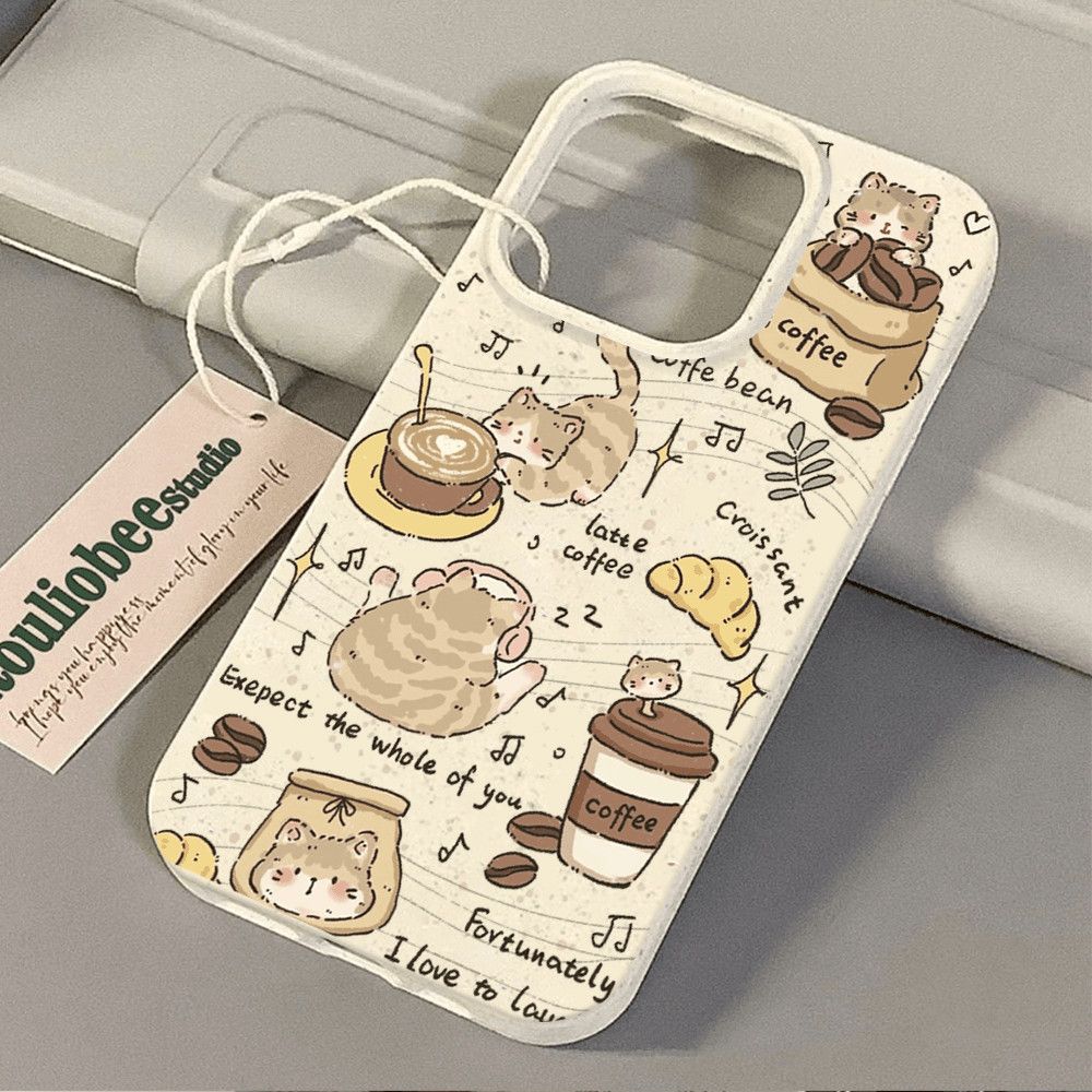Funda de teléfono Ilustración Gato Café Vida Divertida