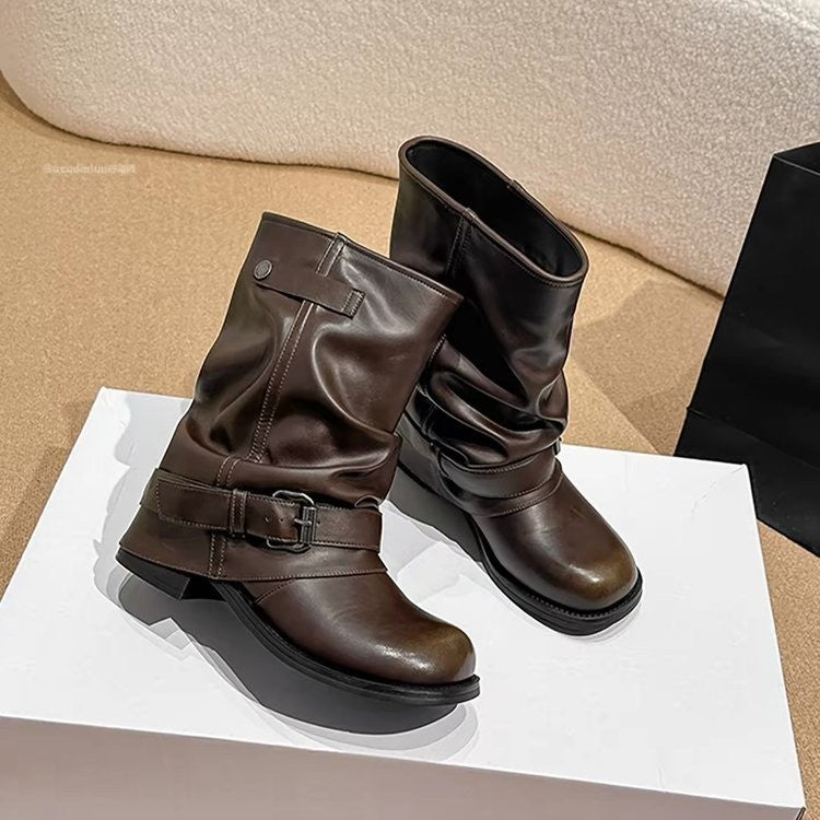 Retro British-style Caramel Western Womens Boots