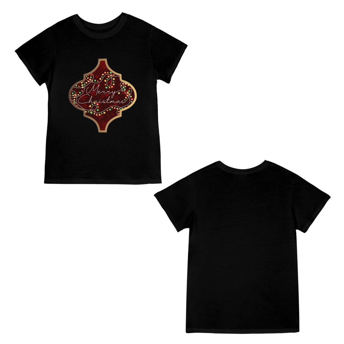 Merry Christmas Arabesque Tile Women's Black T-Shirt (Made in USA)